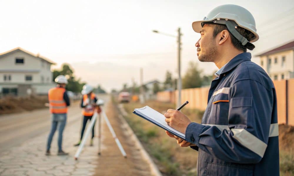 Epcor adaws approval - ALTA SURVEY Arizona Land surveyor conducting an ALTA Title Survey on a construction site after EPCOR ADAWS approval restarted local development projects