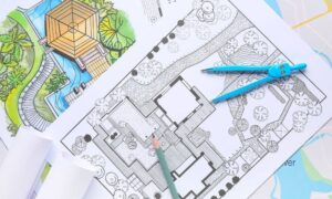 Land use planning drawing showing how boundary surveys define property lines during zoning updates
