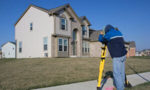 boundary survey residential property arizona - ALTA SURVEY Arizona Licensed surveyor conducting a boundary survey in front of a residential property in Arizona