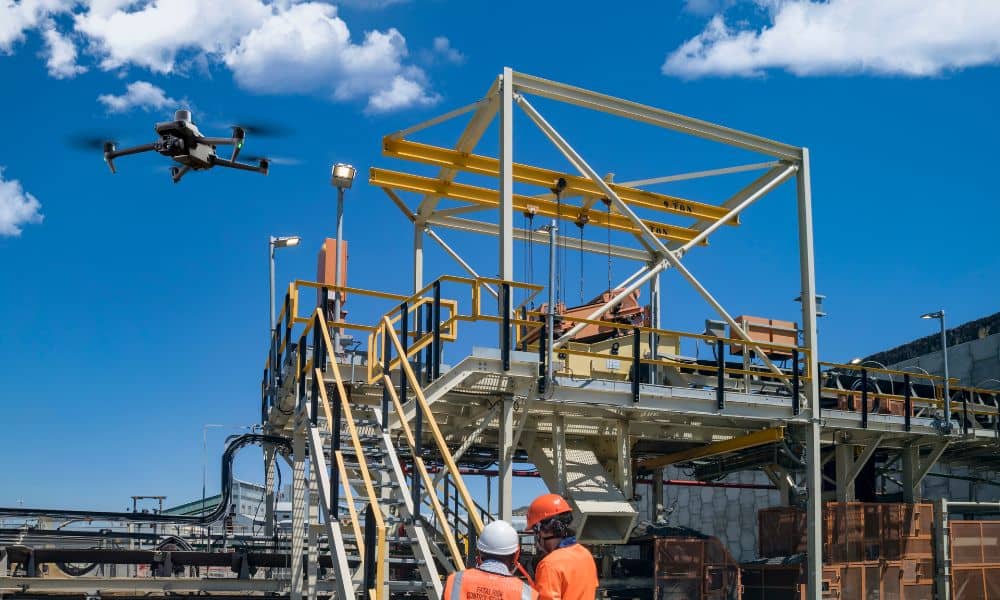 Survey drones on construction site - ALTA SURVEY Arizona Surveyors operating survey drones at a construction site to capture mapping data under FAA BVLOS rules