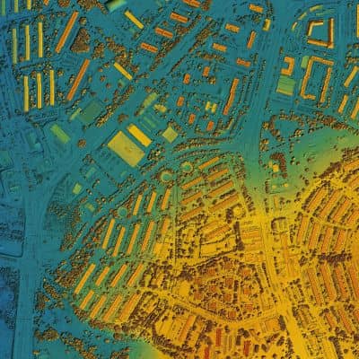 Color-coded elevation map created from aerial data, showing how lidar mapping supports real-time analysis for land and infrastructure projects