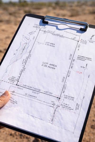 Property boundary survey map plot - ALTA SURVEY Arizona Land surveying results shown as a detailed property boundary map with measurements and lot lines