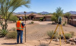 Licensed land surveyor phoenix az - ALTA SURVEY Arizona Licensed land surveyor reviewing a property split on a residential lot in Phoenix, Arizona