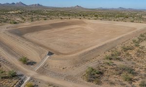 Elevation survey recharge basin - ALTA SURVEY Arizona Aerial view of a graded groundwater recharge basin site prepared for an elevation survey before expansion design